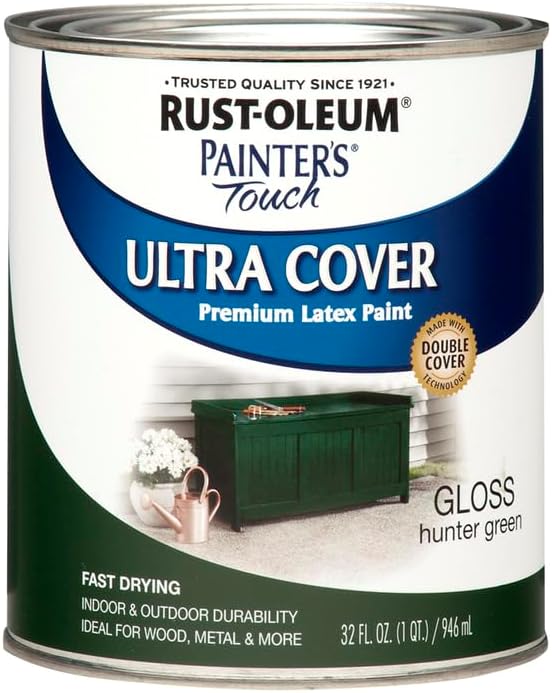 Rust-Oleum 1938502-2PK Painter's Touch Latex Paint, Quart,1 Quarts (Pack of 2), Gloss Hunter Green