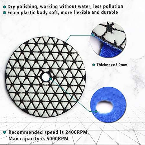 Dry Diamond Polishing Pads,100mm/4 Inch 9pcs/kit Mixed Grits for Granite,Marble,Quartz Stone Countertop, Sanding Grinder or Polisher Pads