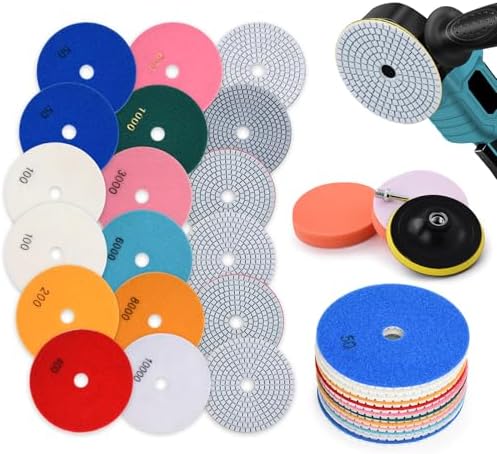 5 Inch Wet/Dry Diamond Polishing Pads Set with 5/8’’-11 Backer Pad
