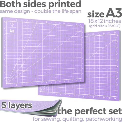Rotary Cutter Set lavender - Quilting Kit incl. 45mm Fabric Cutter, 5 Replacement Blades, A3 Cutting Mat, Acrylic Ruler and Craft Clips - Ideal for Crafting, Sewing, Patchworking, Crochet & Knitting
