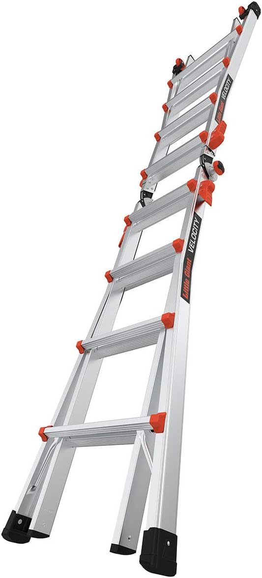 Little Giant Velocity Multi-Position Ladder, 17 Ft, Aluminum, 300 lbs, Silver, Black, Red, Wheels, Multi Position