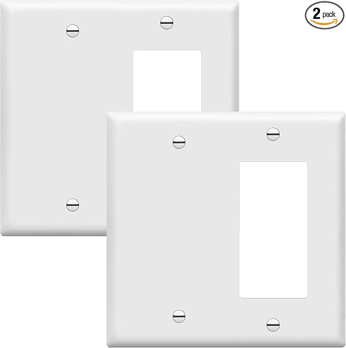 ENERLITES Combination Decorator Rocker/Blank Outlet Wall Plate, Standard Size, 2-Gang 4.50 inch x 4.57 inch Light Switch Cover, Polycarbonate Thermoplastic, UL Listed, 880131-W-2PCS, White (Pack of 2)
