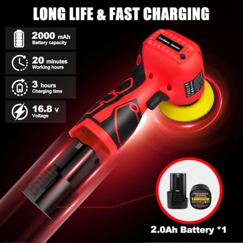 Cordless Sander, 3" Palm Sander with 16.8V 2.0Ah Li-ion Battery, 3500RPM Mini Polisher, 19 Accessories Sanders Tool for Sanding/Polishing/Waxing/Cleaning