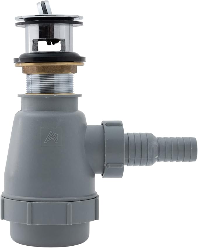 Ambassador Marine - 1-1/2 inch Drain, Flip Trap Sink Drain - with Overflow, 3/4 inch & 1 inch Hose Barb - Chrome - S01-0508-CP-W