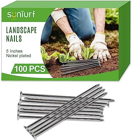 SUNTURF 100 Pack 5 Inch Plastic Edging Nails Artificial Turf Stakes Galvanized Metal Spiral Landscape Spikes for Fake Landscaping Grass, Paver Edging, Weed Barrier, Artificial Turf