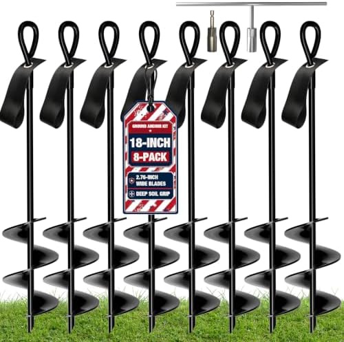 MIXC Heavy Duty Ground Anchors Screw in, 18-Inch, 8-Pack with Straps