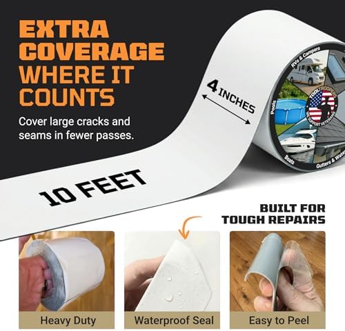 TITANPATCH PRO Waterproof Sealant Tape – White 4" x10' – Stops Leaks Fast & Stays Sealed for 15+ Years – Sticks to RVs, Roofs, Pools, Boats, Gutters – Built for Harsh Weather (-40°F to 190°F)