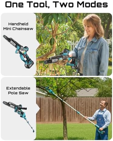 SEESII 10-Inch 2-in-1 Cordless Pole Saw & Mini Chainsaw,2 x 4.0Ah Batteries