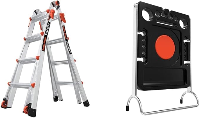 Little Giant Ladders, Velocity, M17, 9-15 Foot, Multi-Position Ladder, Aluminum, Type 1A, 300 lbs Weight Rating, (15417-001) & Project Tray, Ladder Accessory, Plastic, 25 lbs Weight Rating, (15012)