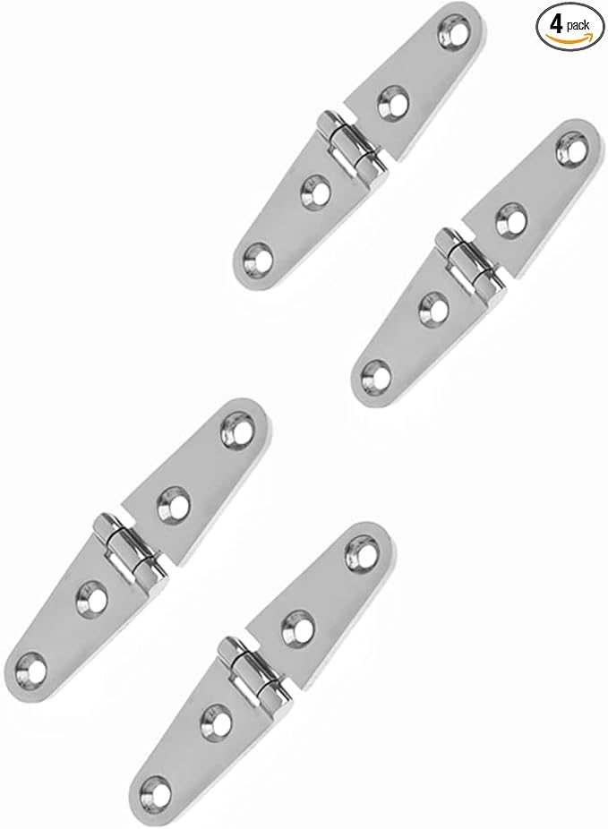 316 Stainless Steel Boat/Door Hinge ，Heavy Duty Marine Grade Cupboard Cabinet Drawer Door Strap Butt Hinge Furniture Hardware (Size: 4”X1”,4pcs)
