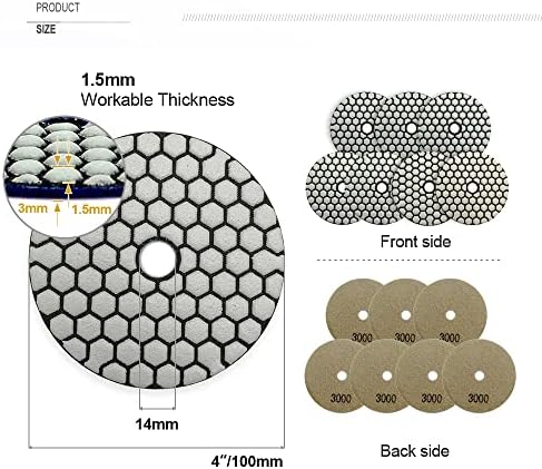 SHDIATOOL 7PCS 4-Inch Dry Diamond Polishing Pads 3000 Grit for Granite