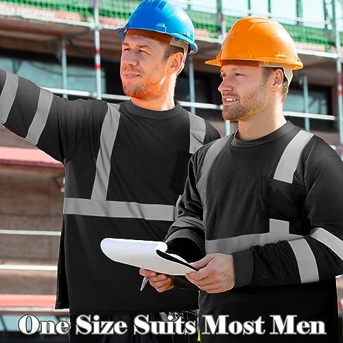 Amylove 4 Pcs Long Sleeve High Visibility Safety Shirts,XXL,Black