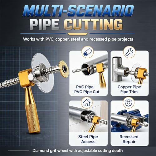 1-1/4" PVC Inside Pipe Cutter Internal Cutting Tool, Diamond Wheel Grinding Disc for Precise Internal PVC Cuts, Metal Guide and Adjustable Depth Control，Blue