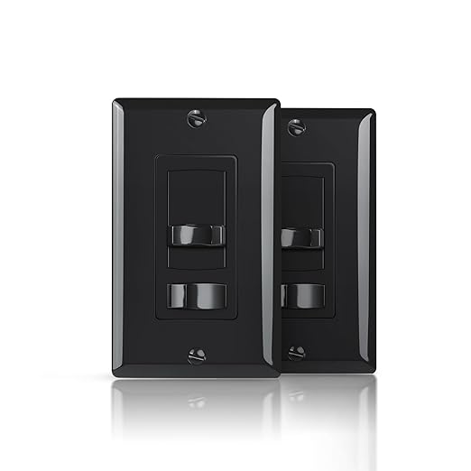 ECOELER Black Dimmer Light Switch, Single Pole/3-Way LED Slide Dimmer Electrical Light Switch, Compatible with LED Dimmable Lamp, CFL, Incandescent, Halogen Bulb, Wall Plate Included, 2 Pack