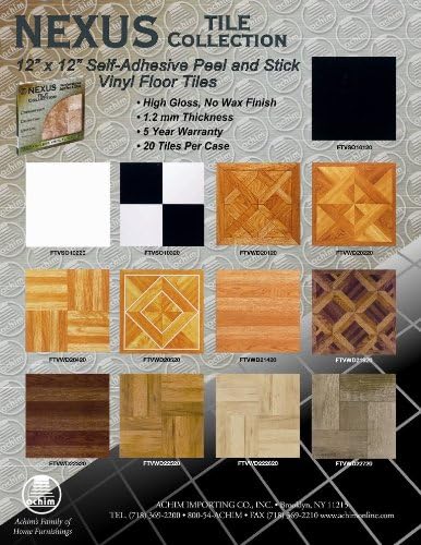 Nexus Self Adhesive 12-Inch Vinyl Floor Tiles, 20 Tiles - 12" x 12", Black w/White Vein Marble Pattern - Peel & Stick, DIY Flooring for Kitchen, Dining Room, Bedrooms & Bathrooms by Achim Home Decor