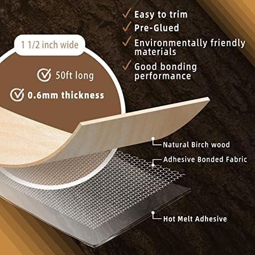 GSCIT Club Birch Edge Banding, 1 1/2 inch x 50ft roll of Veneer Edge Banding Preglue Flexible, Real Wood Tape Banding Plywood