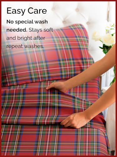 Christmas Sheet Set, Tartan, Festive Holiday Xmas Bedding Set - King Size