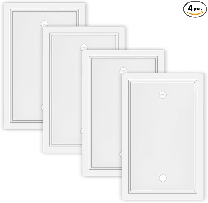 4 Pack Single Blank Outlet Cover Plate White Classic Decorative Blank Light Switch Plates Cover 1 Gang Blank Wall Plate for Duplex Toggle