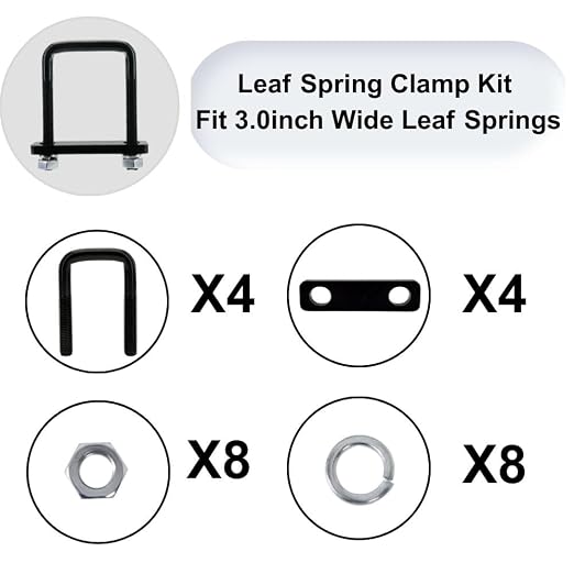 4 Pack Square U-Bolt for Trailer- Fits 3.0 Inch Wide Leaf Springs, Galvanized Steel Clamp Set, Secure Fit for Truck, Boat and Trailers, Black