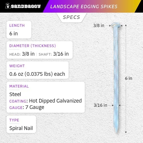 Sandbaggy 6 Inch Galvanized Landscape Edging Spikes, 6000 Pack 7 Gauge Steel Spiral Landscape Nails, Heavy Duty Garden Edging Stakes for Paver Edging, Artificial Turf and Landscape Fabric