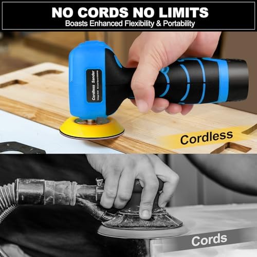Cordless Electric Sander with 36PCS Sandpapers, 3500 RPM, 2000mAh Battery, Lightweight & Compact Design for Wood, Metal, Paint Removal, and DIY Projects