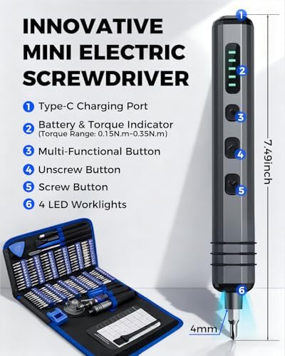 Mini Electric Screwdriver Set 140-IN-1: Small Electric Screwdriver Cordless