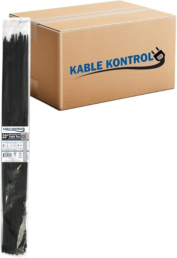 Kable Kontrol Cable Zip Ties, 32 Inch, 500 Pcs, HD 175lbs Test, Black | Nylon Plastic, UV-Resistant, Self Locking, UL Listed, Indoor & Outdoor Use