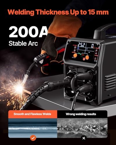 VEVOR Pro MIG Welder, 200A Pluse Mig Welding Machine, 5-in-1 Multi-Functional Welder Machine MIG Pluse/Gas MIG/Flux Core MIG/Stick/Lift TIG, 110V/220V Dual Voltage Aluminum Mig Welder with LCD Display