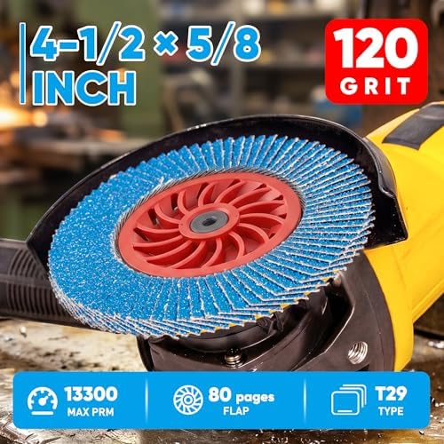 Flap Discs 120 Grit, 4 1/2 x 5/8-11 Inches, Grinding Disc Type 29, 10 Pack