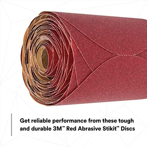 3M Red Abrasive Stikit Disc, 01111, 6 in, P220 grade, 100 discs per roll