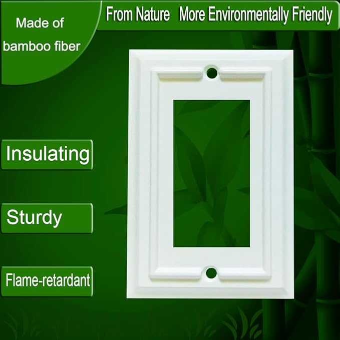 Wall Plates, Duplex Outlet Covers, Toggle Switch Plates, Decorator Light Switch Cover, Bamboo Fiber Material Wall Plate, Standard Size Wall Plates of various styles, White (1 Gang Decorator 4 Pack)