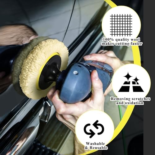 Tallew 6 Pcs Wool Buffing Pads Hook Loop 3 Inch