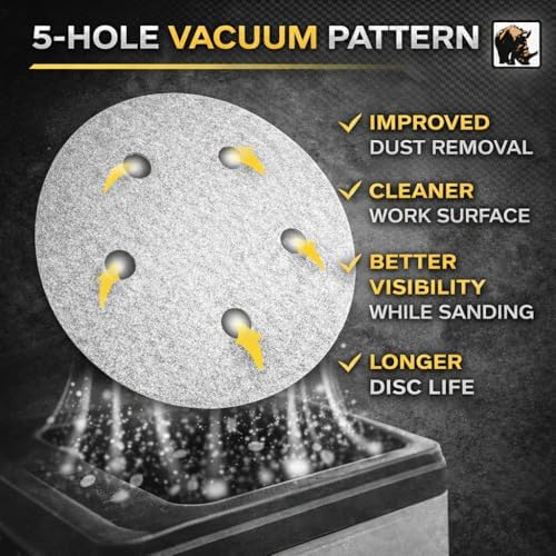 Indasa 5" Rhynogrip White Line 5-Hole Vacuum Sanding Discs (54 Series) – Premium Aluminum Oxide Hook & Loop Discs for Professional Sanding (Box of 50) (5in 5-Hole (Hook & Loop), 320, Very Fine)