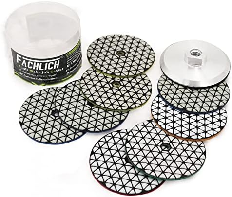 Dry Diamond Polishing Pads,100mm/4 Inch 9pcs/kit Mixed Grits for Granite,Marble,Quartz Stone Countertop, Sanding Grinder or Polisher Pads