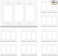 ELEGRP 3-Gang Decorative Wall Plates, Standard Size 4.53" H x 6.39" L Unbreakable Thermoplastic Faceplate Cover for Decorator Receptacle Outlet Switch, UL Listed (10 Pack, Glossy White)