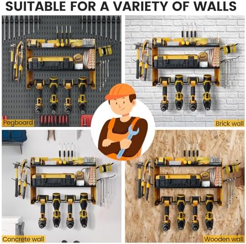 TRZZ Power Tool Organizer Wall Mount, 3-Layer Drill Rack, Yellow