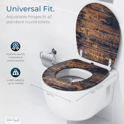 Sanilo Wooden Toilet Seat with Quick Release & Soft Close [ROUND] - Decorative & Slow Close Molded Wood Seat - With One Click for Easy Installation & Cleaning - With Adjustable Fit (Vintage)