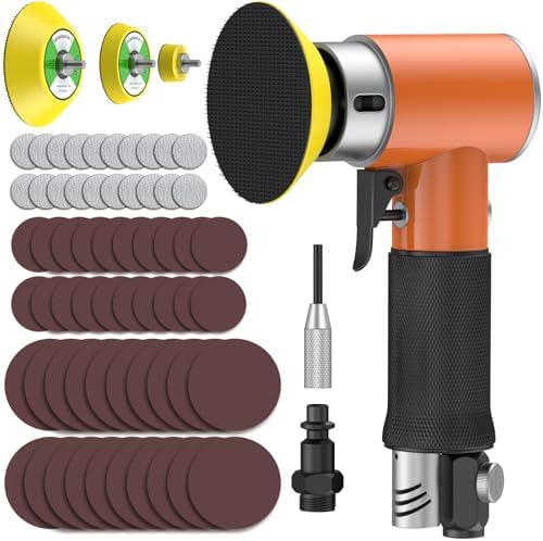 1/2/3 Inch Random Orbital Air Sander, Mini Da Sander for Auto Body Work, High Speed Pneumatic Sander for Metal & Woodworking/Car Polishing Waxing/DIY Projects(60PCS Sandpapers Included)