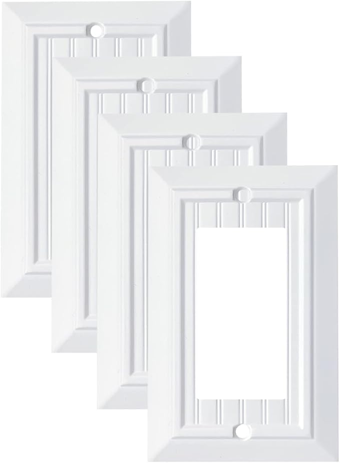 Pure White Classic Beadboard Wall Plates,Light Switch Covers,Electrical Outlet Covers, Switch Plates of Various Combination, Nature Bamboo Fiber Wall plate (1 Gang Decorator 4 Pack)