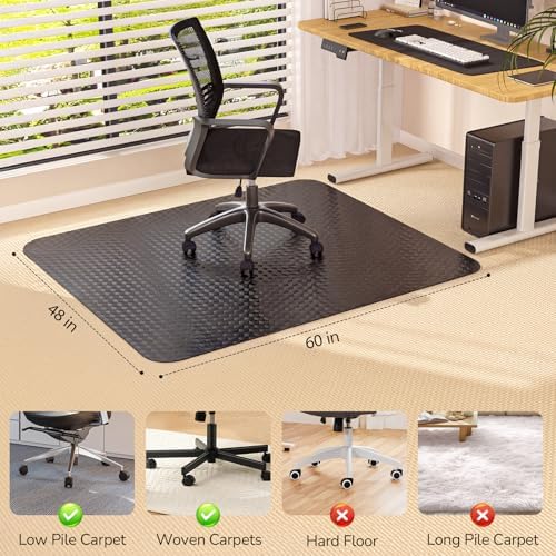 Office Chair Mat for Low Pile Carpet, 48" x 60" Clear Plastic