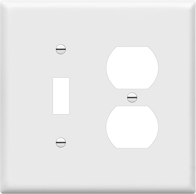 ENERLITES Combination Toggle Light Switch/Duplex Receptacle Outlet Wall Plate Cover, Midway Size 2-Gang 4.88" x 4.92", Polycarbonate Thermoplastic, UL Listed, 881121M-W, White