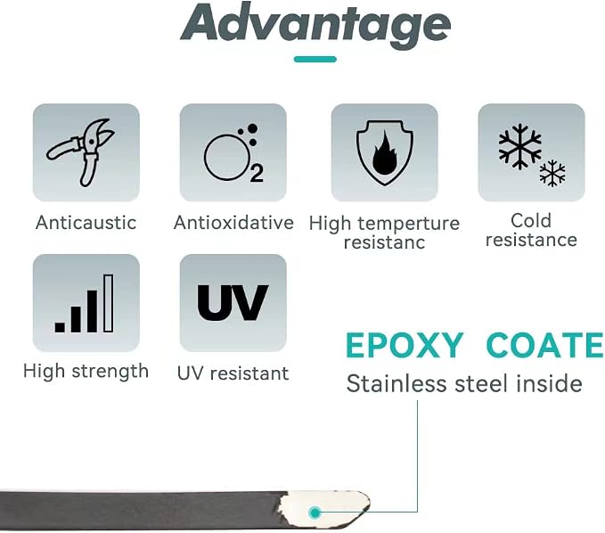 Metal Zip Ties Black 16 inch 304 Stainless Steel Epoxy Coated Locking Cable 220LB 400mm 100pcs Heavy Duty Exhaust Wrap Multi Purpose Binding for machinery, vehicles, farms, cables, pipes,Fence