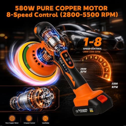 AUXKO DA Car Polisher Kit, Cordless Buffer with 3x21V 2000mAh Batteries