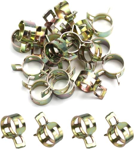 Fielect 0.71"/18mm ID Spring Band Type Action Hose Pipe Clamp Low Pressure Air Clip Clamp Fasteners Assortment Kit for Plumbing,Automotive and Mechanical,Yellow-zn Coated 250pcs
