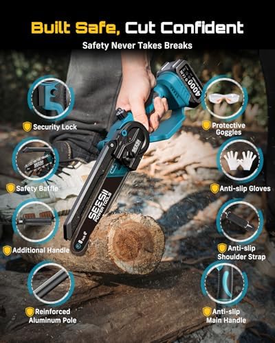 SEESII 2-in-1 Cordless 8 Inch Pole Saw & Mini Chainsaw, 2×4.0Ah Batteries