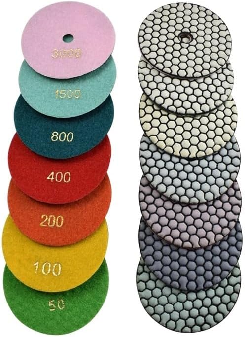 100mm 4" Dry/Wet Diamond Polishing Pads Buff for Granite Marble Concrete Stone Repair Edging Counter with Grinder Polisher(50,7 Pcs)