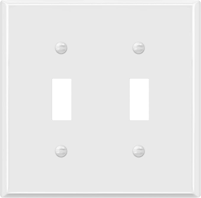 ENERLITES Double Toggle Light Switch Metal Cover Plate, Wall Plate, Corrosion Resistant, Standard Size 2-Gang 4.50" x 4.57", Powder Coated Stamped Steel, 7712-WG, White Gloss (Pack of 1)