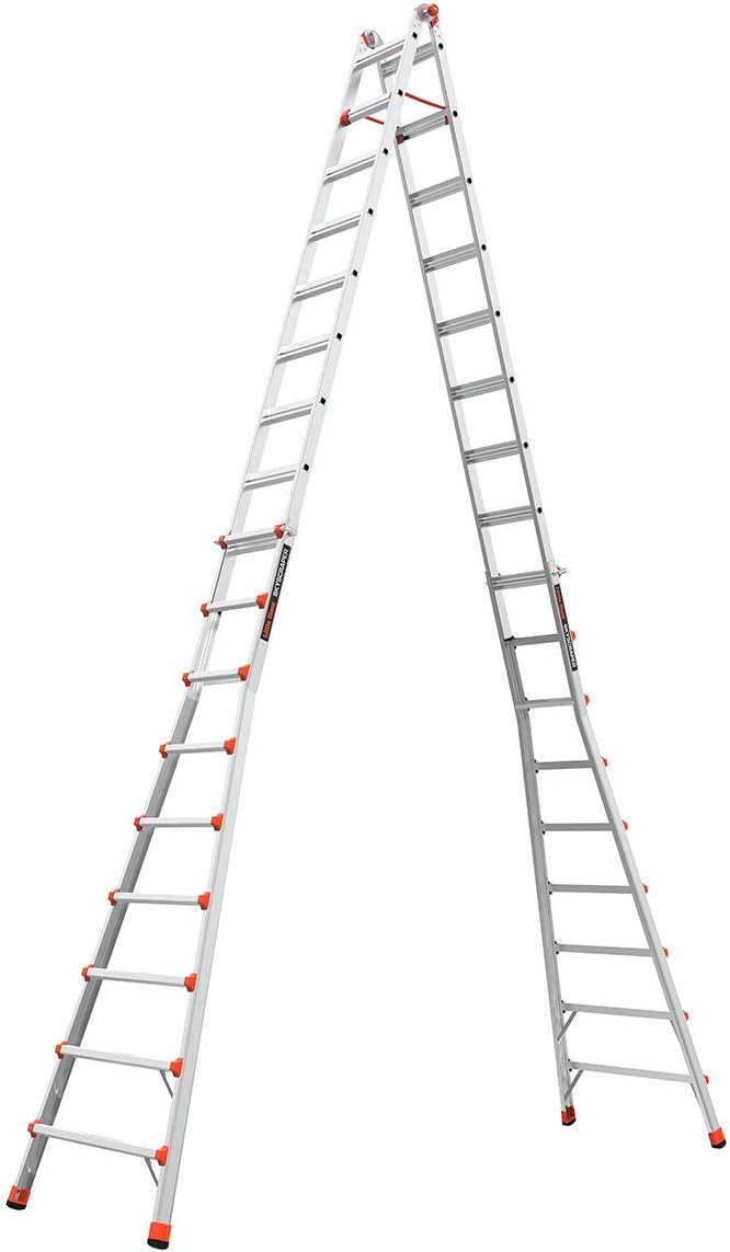 Little Giant Ladders Skyscraper M17, Adjustable Step Ladder, 9–17 Ft, Aluminum, 300 lb Load Capacity, Type 1A Extra Heavy Duty, 20.7-Ft Reach (10110)