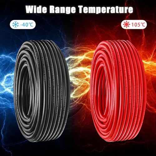 10 Gauge Battery Cable Copper Wire, 20FT Red + 20FT Black