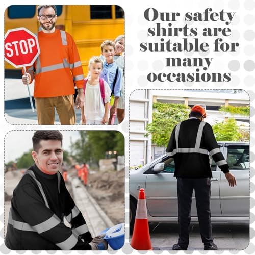 Amylove 4 Pcs Long Sleeve High Visibility Safety Shirts,XL,Orange, Black
